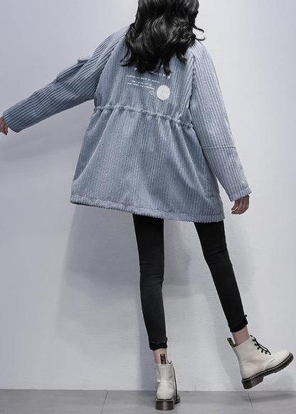 Modern Stand Collar Zippered Clothes Blue Daily Coats