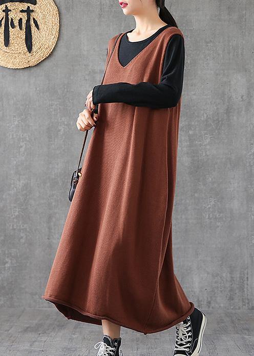 Modern V Neck Sleeveless Quilting Clothes Photography Chocolate Maxi Dresses
