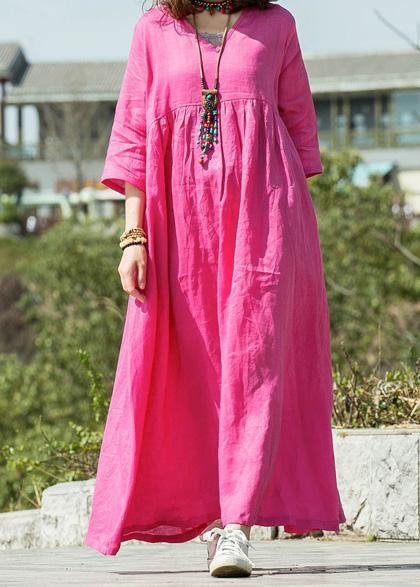 Modern V Neck Cinched Linen Dresses Neckline Rose Dress Summer