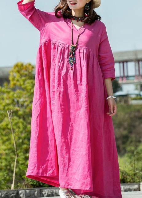 Modern V Neck Cinched Linen Dresses Neckline Rose Dress Summer