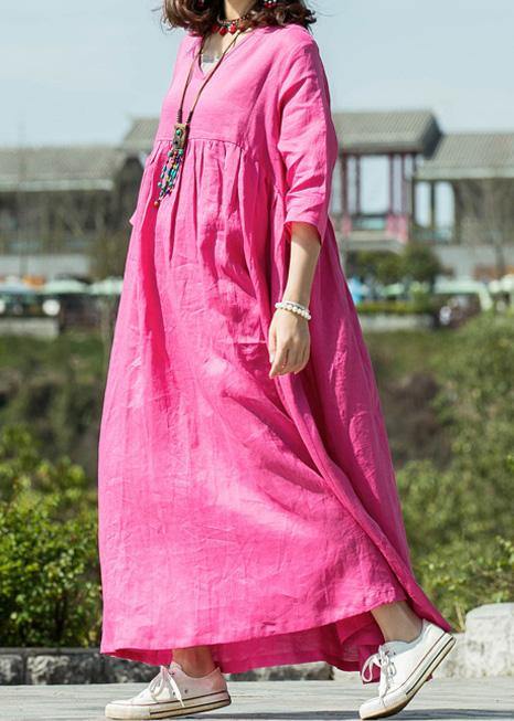Modern V Neck Cinched Linen Dresses Neckline Rose Dress Summer