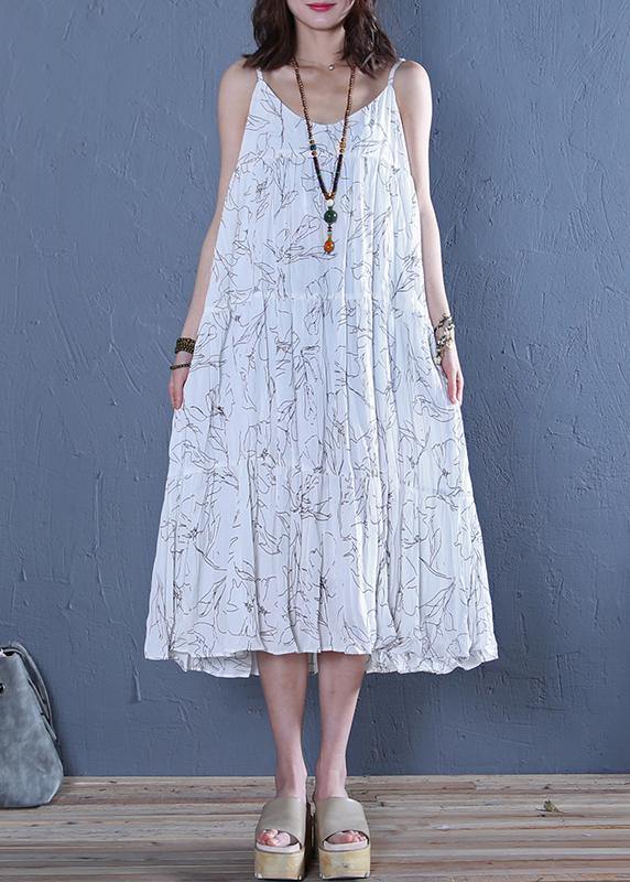 Modern White Print Cotton Clothes for Spaghetti Strap Maxi Dress