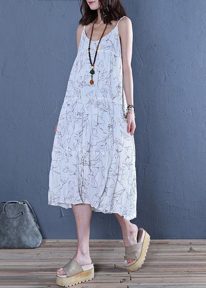Modern White Print Cotton Clothes for Spaghetti Strap Maxi Dress