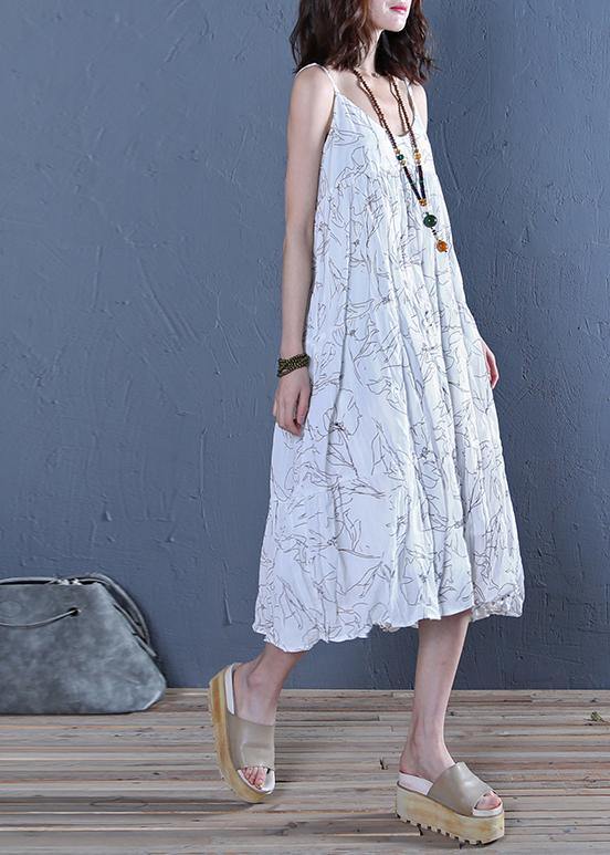 Modern White Print Cotton Clothes for Spaghetti Strap Maxi Dress