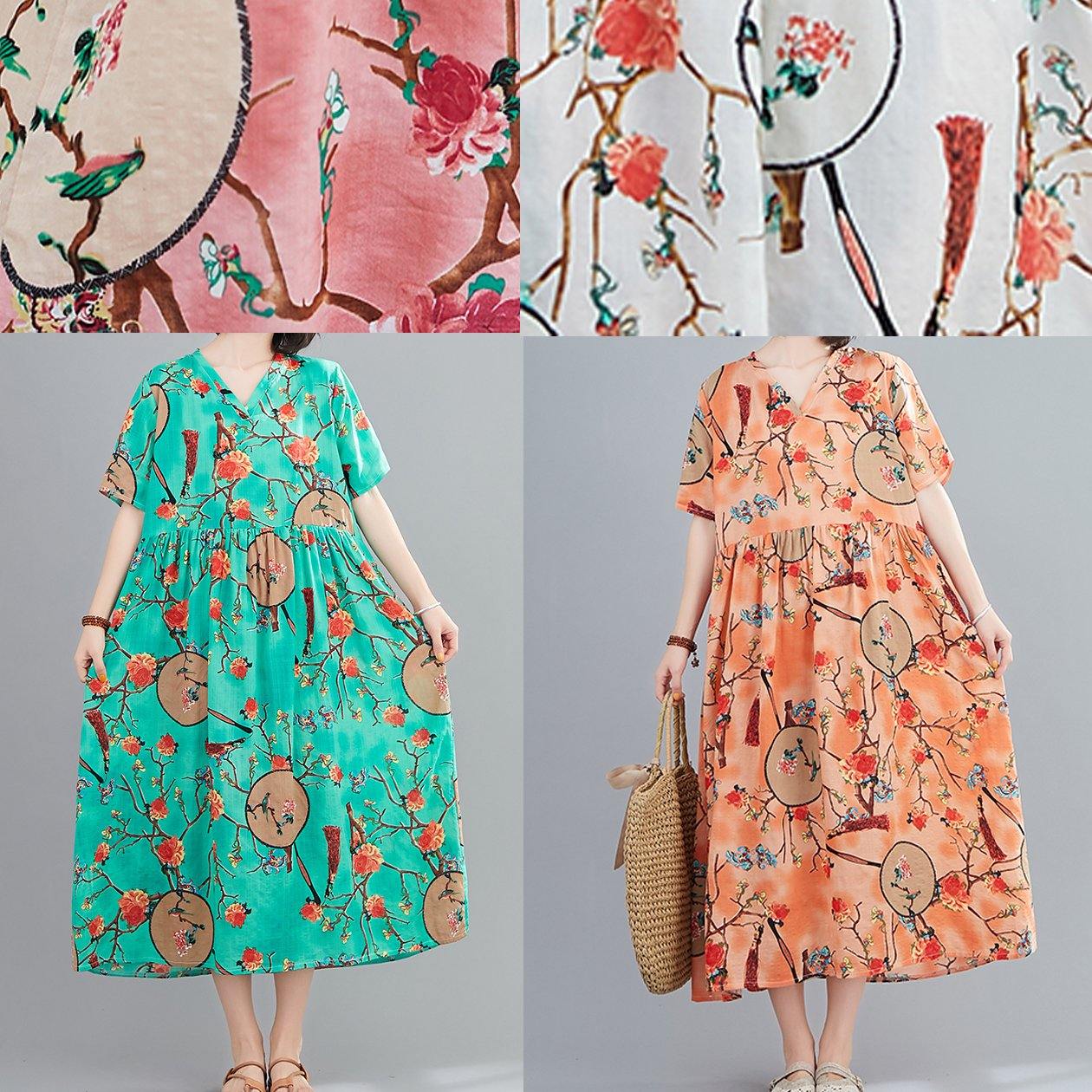 Modern White Print Tunics for V Neck Short Sleeve Art Summer Dresses