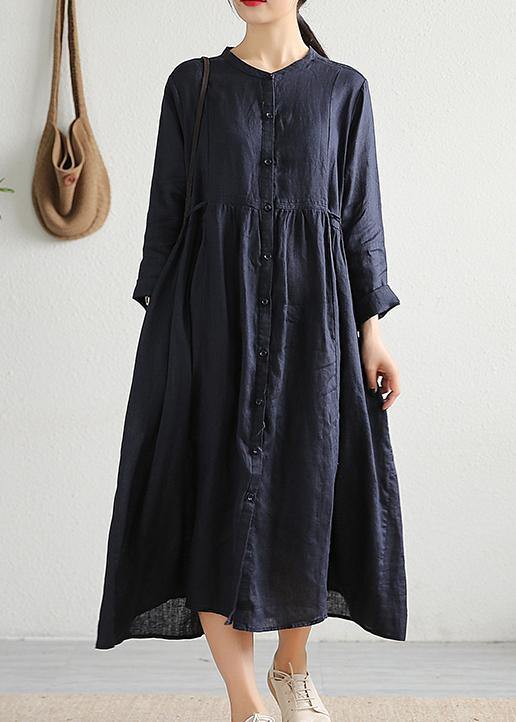 Modern Cinched Pockets Linen Outfit Outfits Navy Dress Spring