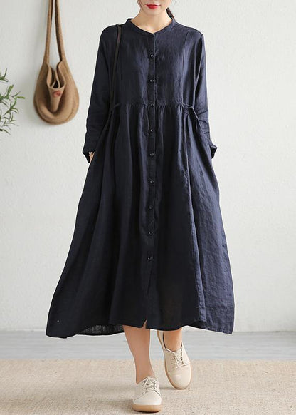 Modern Cinched Pockets Linen Outfit Outfits Navy Dress Spring