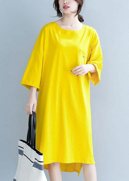 Modern Yellow Cotton Clothes for O Neck Half Sleeve Tunic Dress
