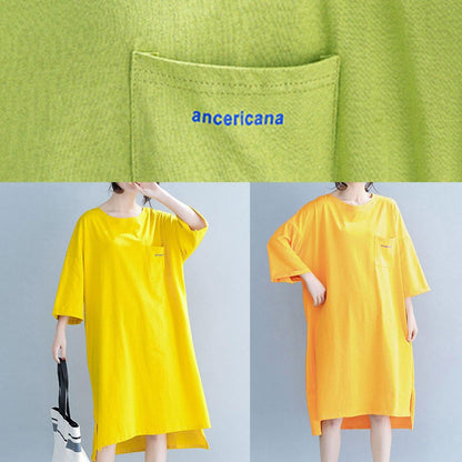 Modern Yellow Cotton Clothes for O Neck Half Sleeve Tunic Dress