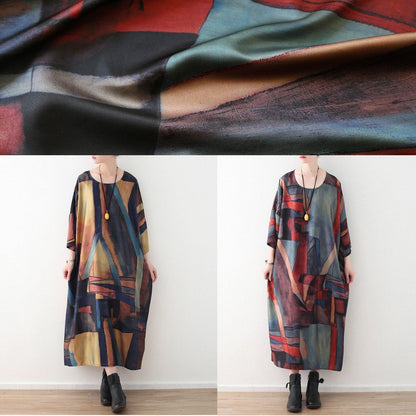 Modern Yellow Green Patchwork Color Chiffon Quilting Clothes Bracelet Sleeved Art Summer Dress