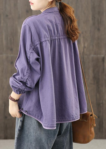 Modern Zippered Pockets Crane Tops Work Outfits Purple Top
