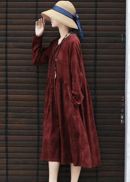 Mulberry Jacquard Cotton Dresses Wrinkled Long Sleeve