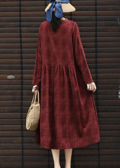 Mulberry Jacquard Cotton Dresses Wrinkled Long Sleeve