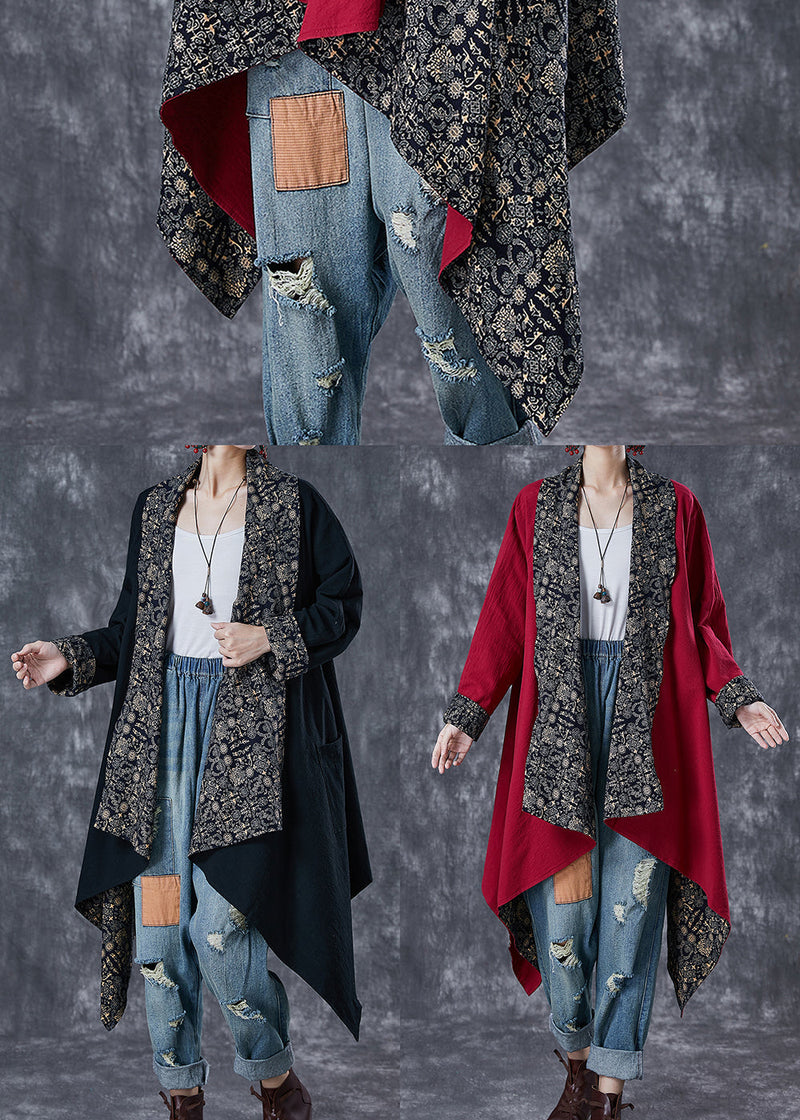 Mulberry Print Cotton Trench Asymmetrical Wear on Both Sides Fall