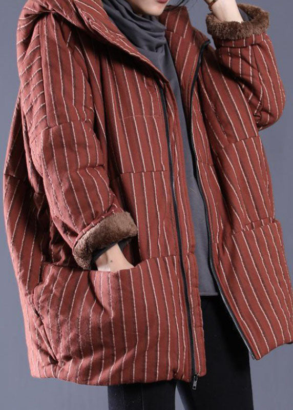 Mulberry Striped Fine Cotton Filled Jacket in Winter Zip Up Pockets Winter