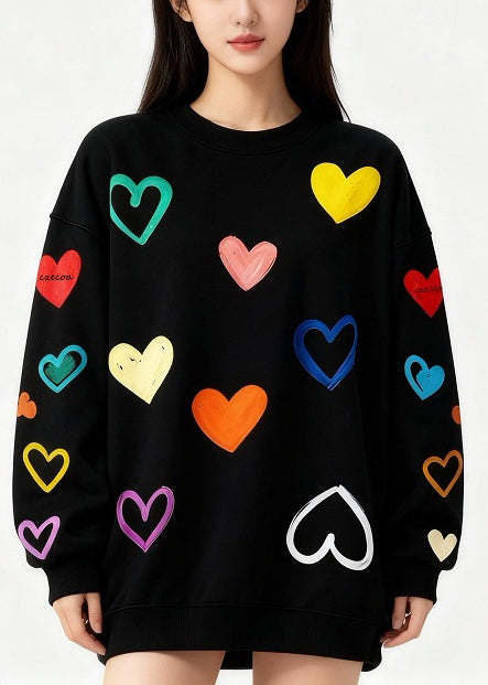 Multicolor Love Print Cotton Sweatshirts Top Oversized Winter
