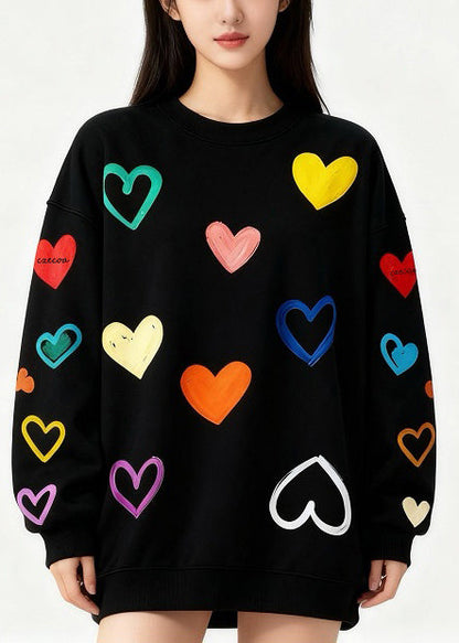Multicolor Love Print Cotton Sweatshirts Top Oversized Winter