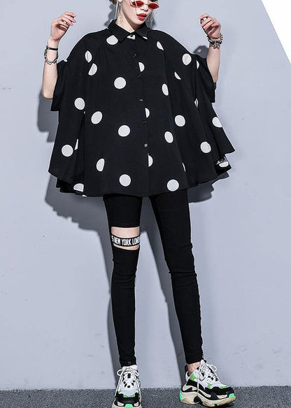 Mu Black Dotted Chiffon Clothes for 18th Century Catwalk Lapel Art Summer Dress