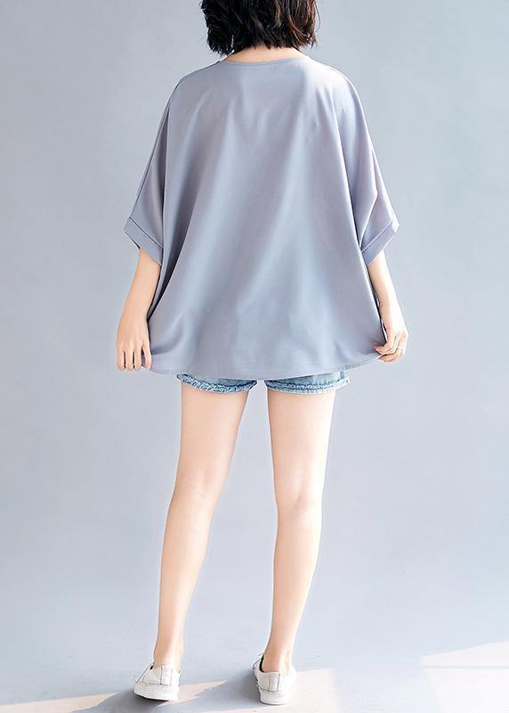 Mu O Neck Batwing Sleeve Chiffon for Outfits Gray Tops Summer