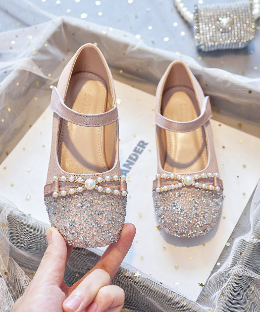 Nail Bead Zircon Pink Baby Faux Leather Flat Shoes Buckle Strap