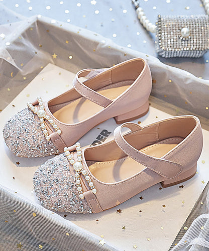 Nail Bead Zircon Pink Baby Faux Leather Flat Shoes Buckle Strap