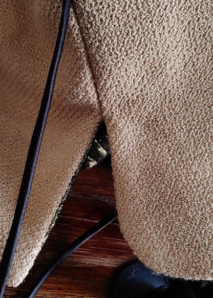 Natural Beige V Neck Wear on Both Sides Patchwork Wool Outwear Spring