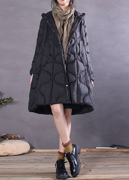 Natural Black Hooded Loose Duck Down Winter Down Coat