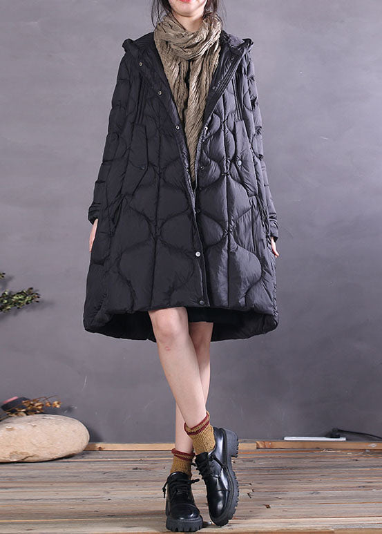 Natural Black Hooded Loose Duck Down Winter Down Coat