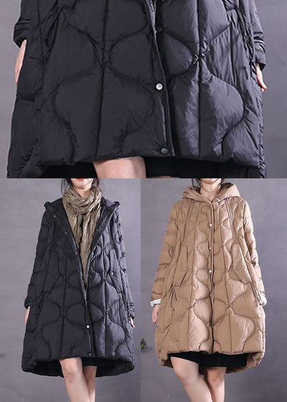 Natural Black Hooded Loose Duck Down Winter Down Coat