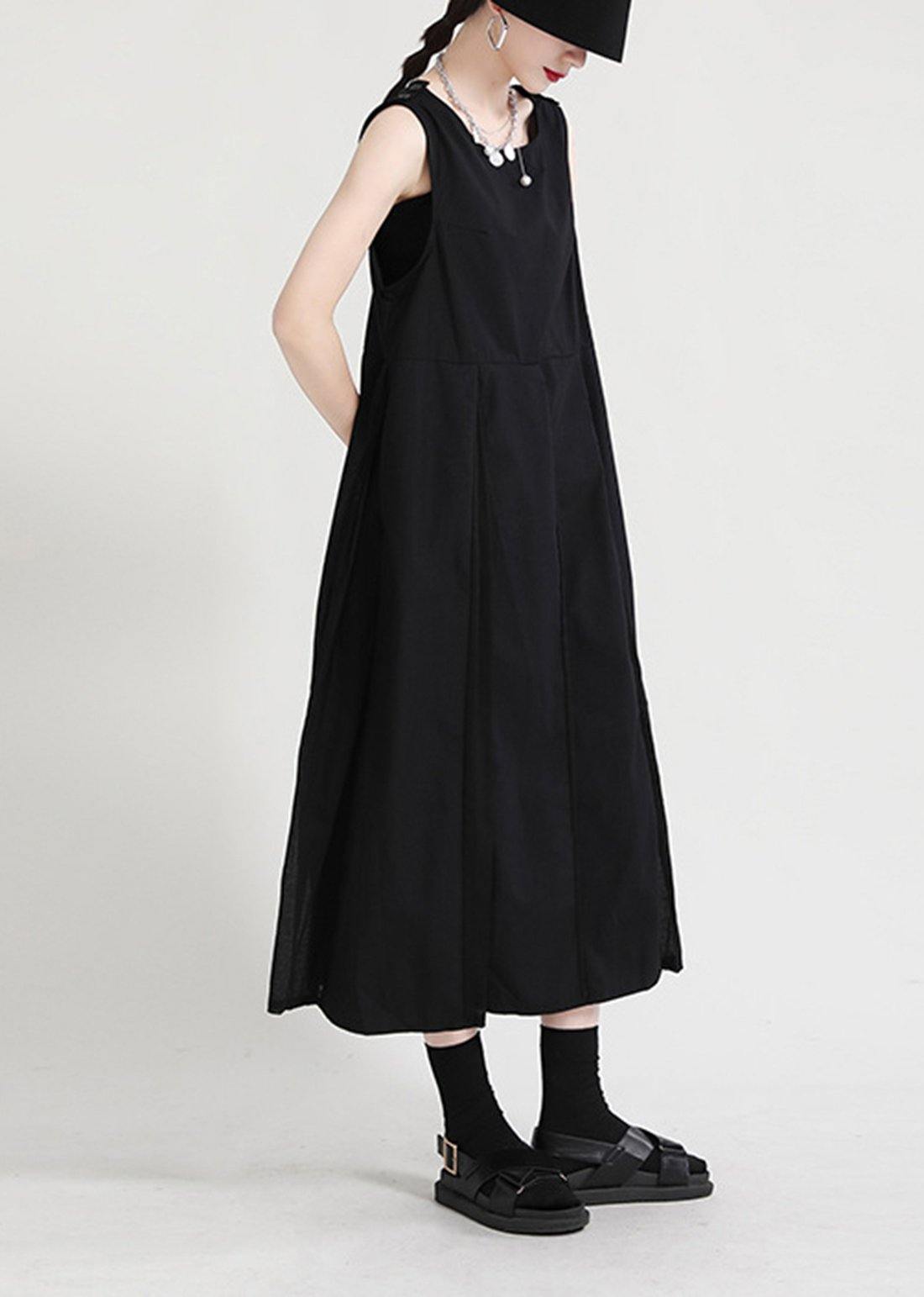Natural Black O-neck a Line Sleeveless Summer Long Dresses