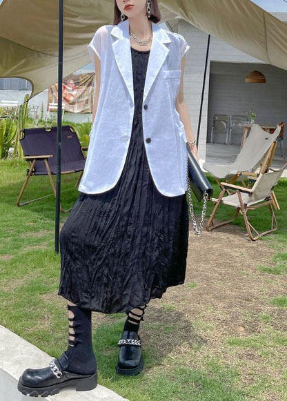 Natural Black Sleeveless Folds Maxi Dresses