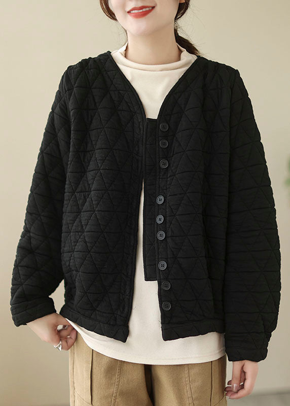 Natural Black V Neck Fine Cotton Filled Parka Winter