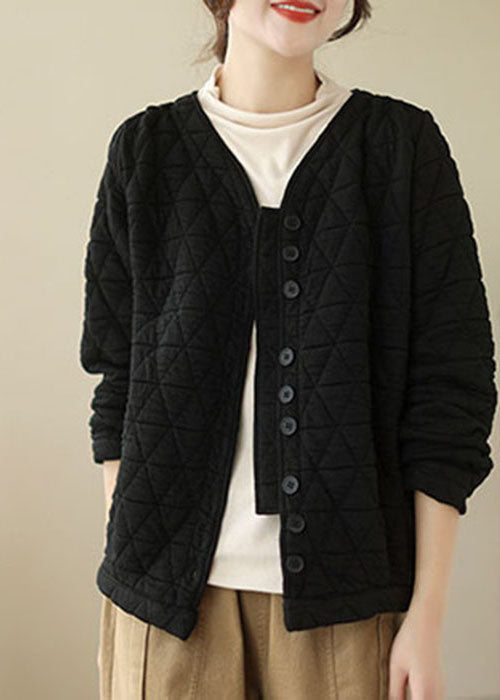 Natural Black V Neck Fine Cotton Filled Parka Winter