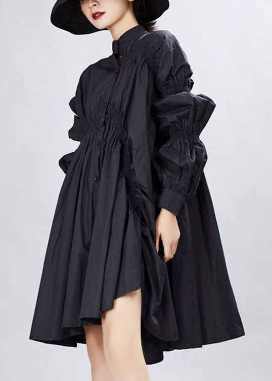 Natural Black Lantern Sleeve Asymmetrical Holiday Dresses