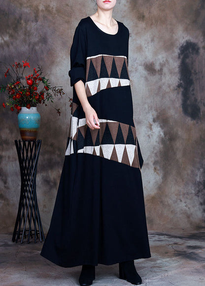 Natural Black Pocket Asymmetrical Print Maxi Dresses Spring