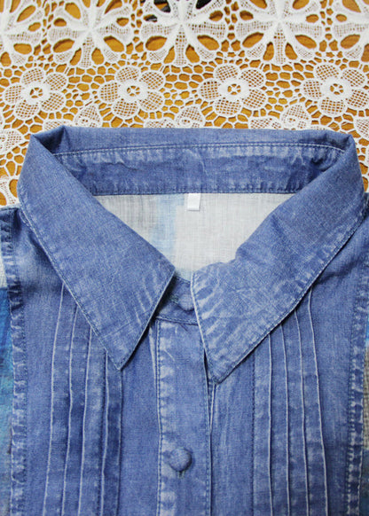 Natural Blue Button Cinched Peter Pan Collar Plaid Patchwork Dress Sleeveless