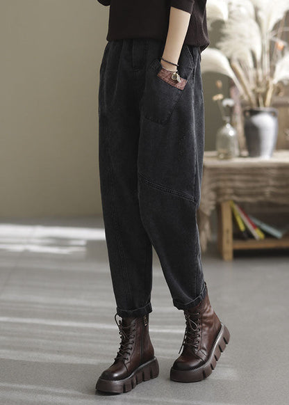 Natural Blue-yellow Love Elastic Waist Pockets Denim Pants Spring