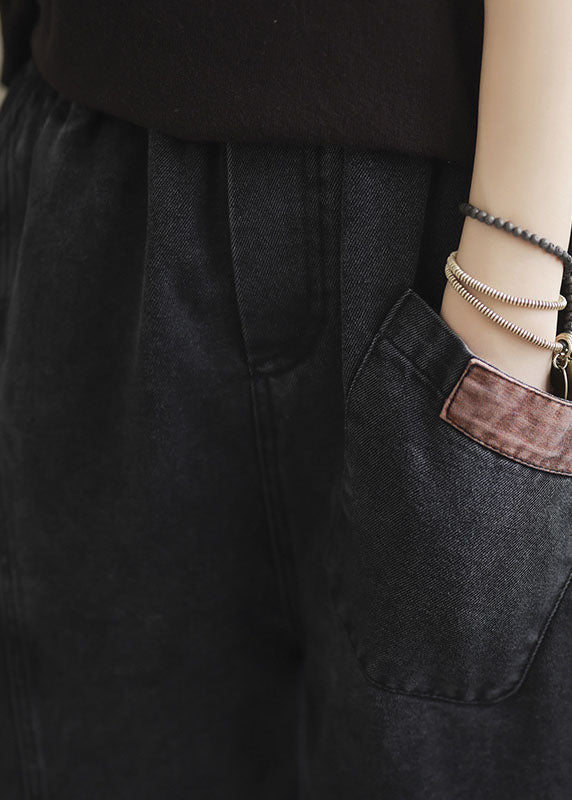 Natural Blue-blue Love Elastic Waist Pockets Denim Pants Spring