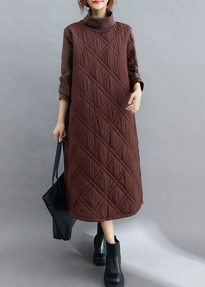 Natural Chocolate Thick Pockets Fine Cotton Filled Long Dress Winter