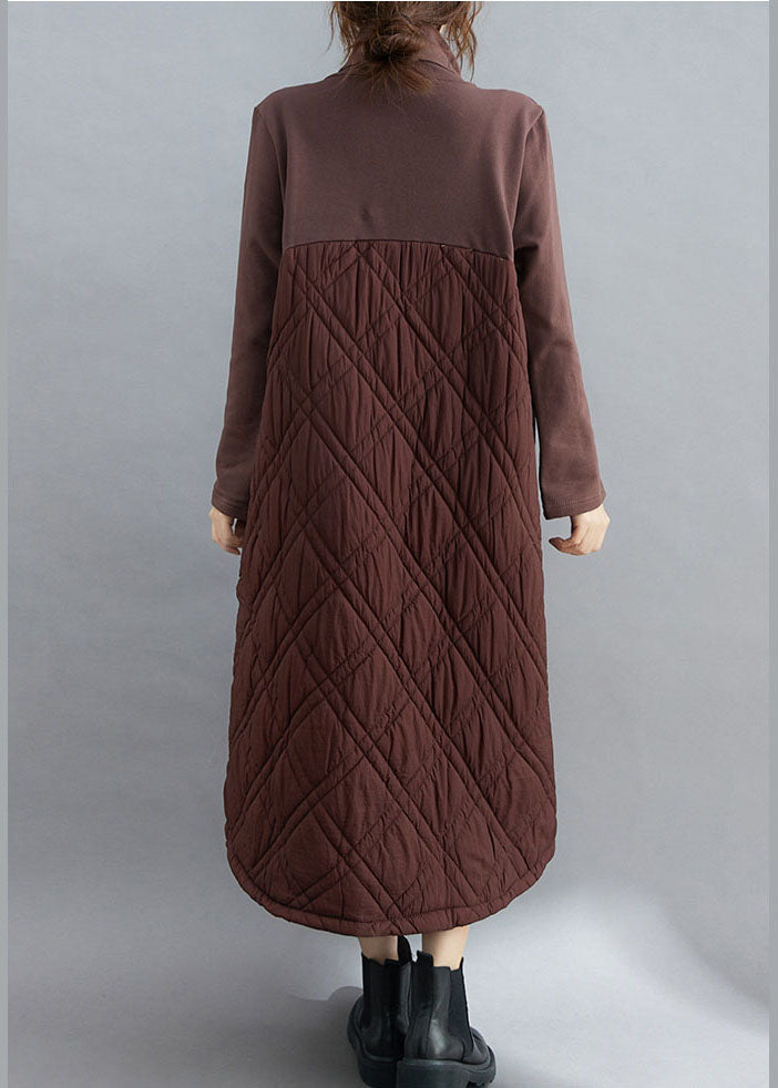 Natural Chocolate Thick Pockets Fine Cotton Filled Long Dress Winter