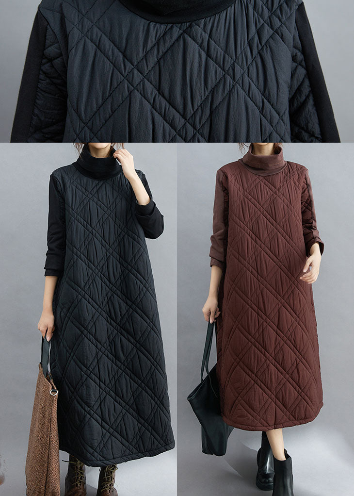 Natural Chocolate Thick Pockets Fine Cotton Filled Long Dress Winter