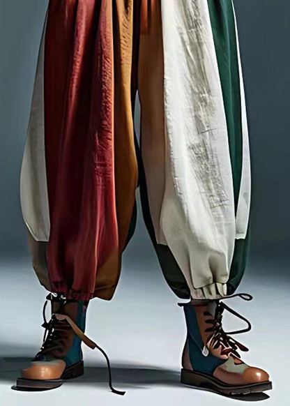 Natural Colorblock Tie Waist Pockets Lante Pants Summer