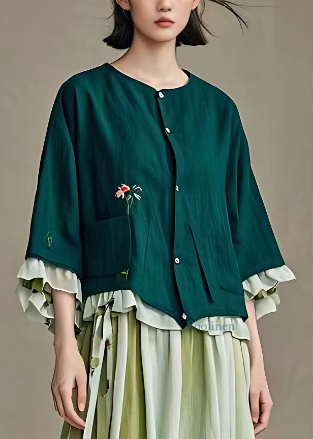 Natural Dull Green Pockets Coats Fall