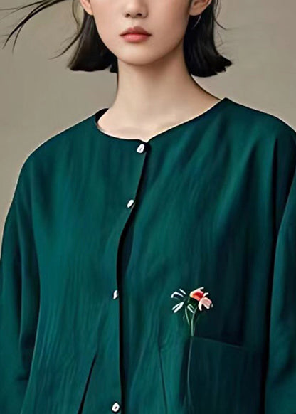 Natural Dull Green Pockets Coats Fall