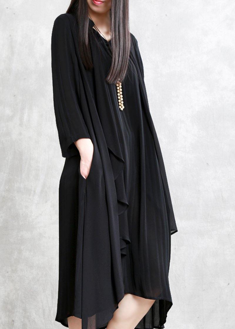 Natural False Two Pieces Clothes for Outfits Black Striped Dress