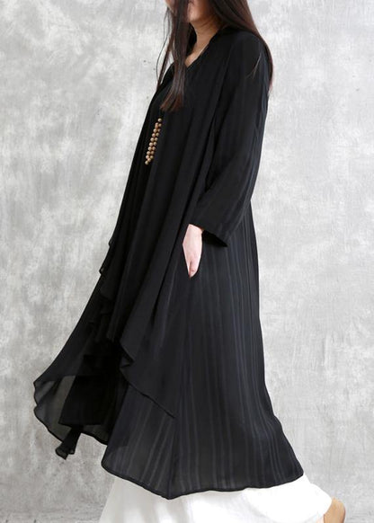 Natural False Two Pieces Clothes for Outfits Black Striped Dress