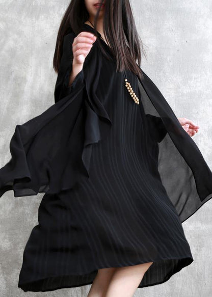 Natural False Two Pieces Clothes for Outfits Black Striped Dress