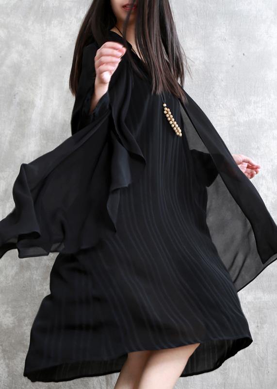 Natural False Two Pieces Clothes for Outfits Black Striped Dress