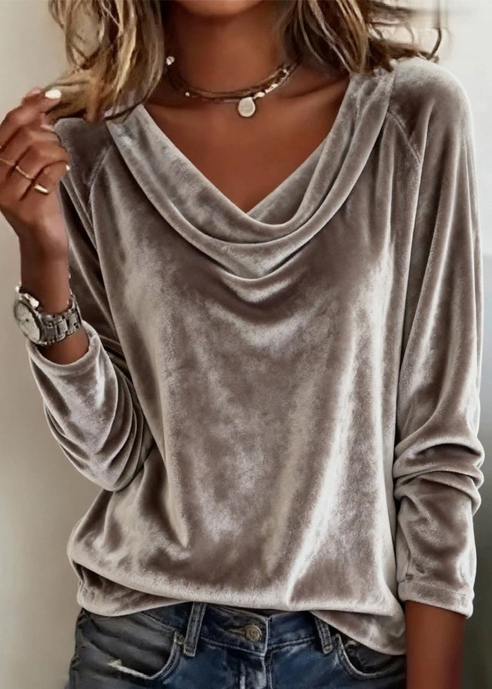 Natural Grey Pockets Pullover O-neck Spring