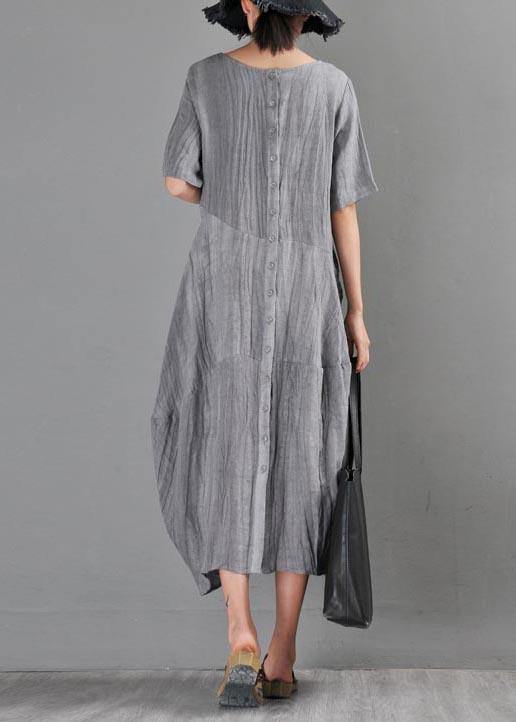 Natural Grey Asymmetrical Design Cotton Linen Long Dress Summer